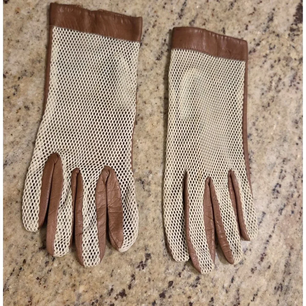 Vintage Womens Size M Leather Mesh Gloves